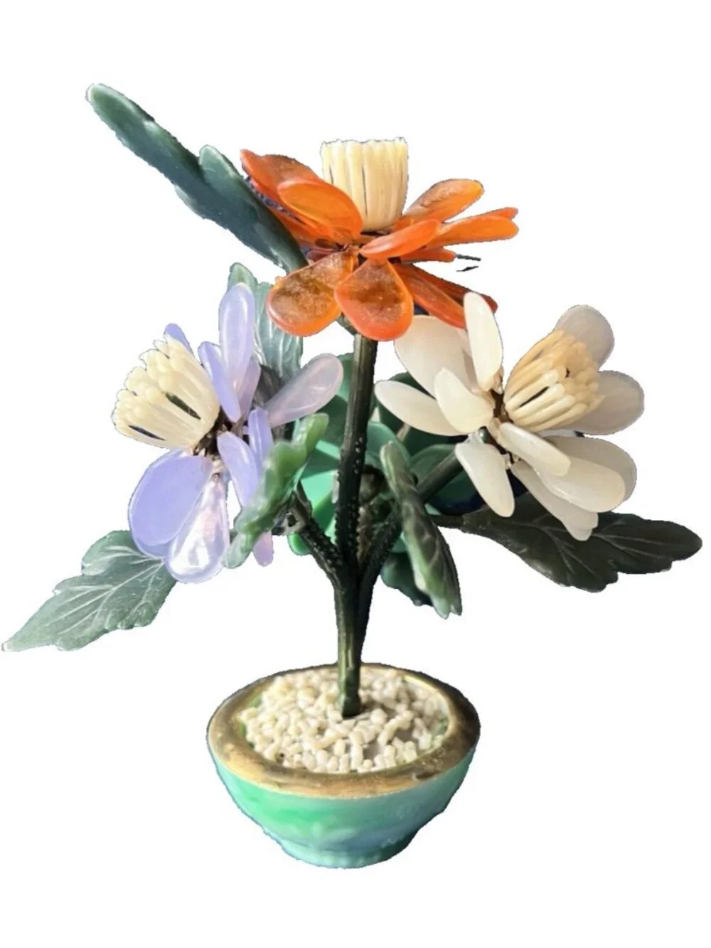 MCM LUCITE Jade Flower Tree Sculpture Acrylic Arrangement Asian Chinese Colorful